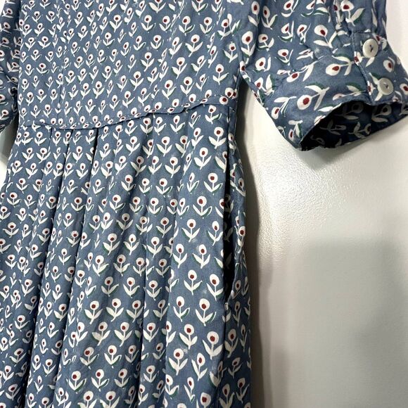 Daydress 100% Cotton Handwoven Blue Floral Button Midi Dress Medium Cottagecore - Picture 9 of 16